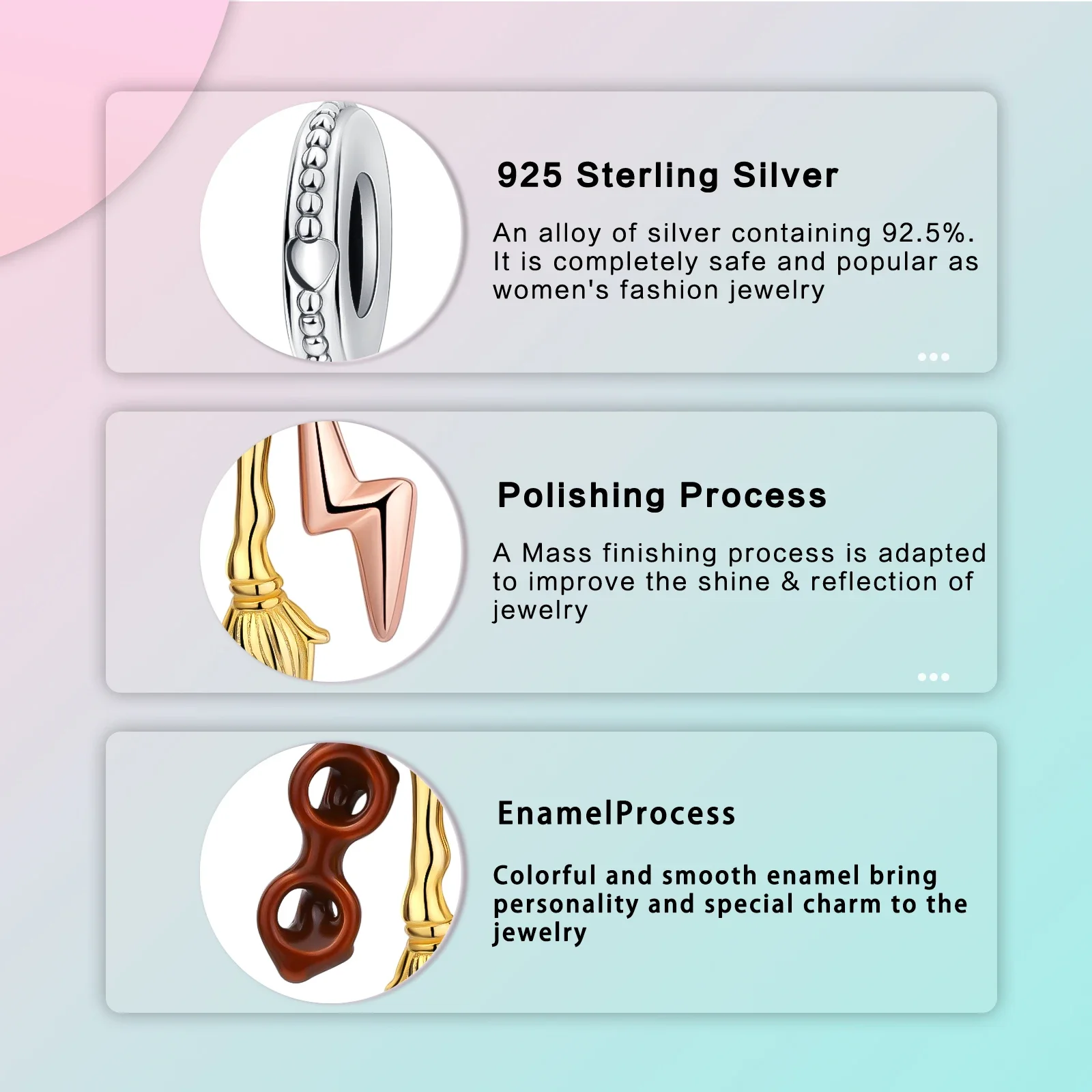 قلادة فضة إسترليني جذابة للنساء ، نظارات ، مكنسة ، رعد ، حب ، تناسب أساور الباندورا الأصلية ، ديي ، هدية مجوهرات