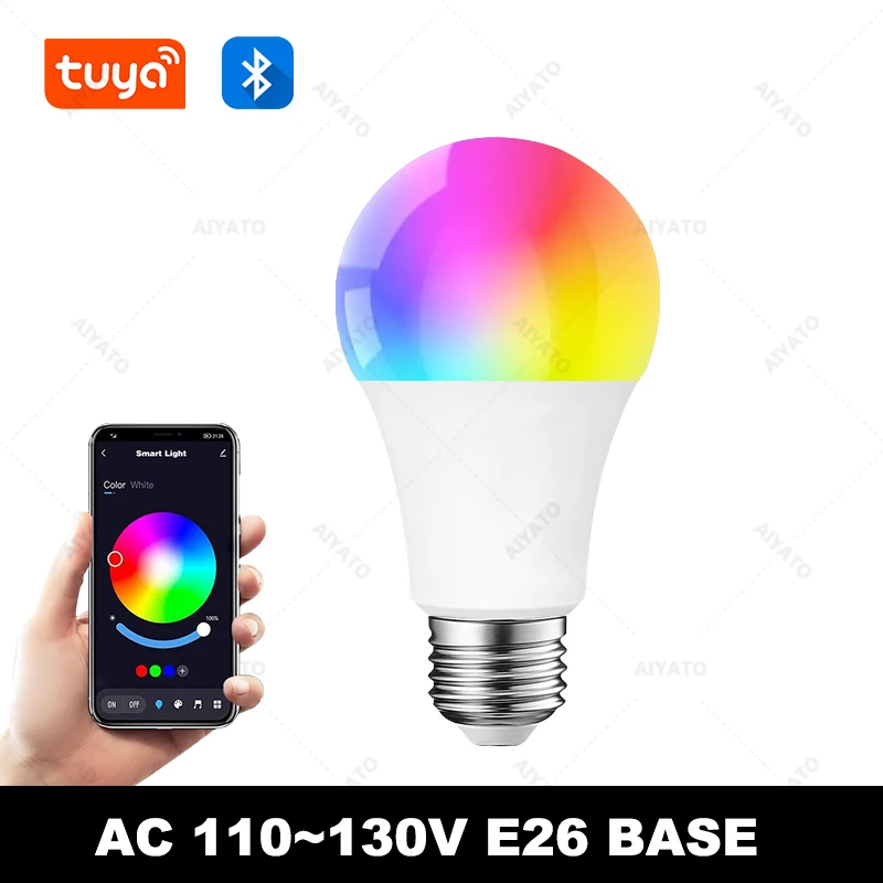 E26 AC110-130V Tuya Bluetooth LED Bulbs 9W Smart Life APP Control Dimmable RGBCW Color Change Bedroom Mexico, United States