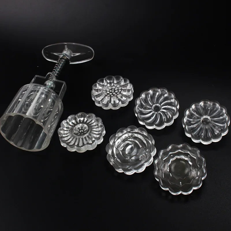 

1SET Crystal Rose Mooncake Mold Set Hand Pressure Fondant Moon Cake Pastry Mould Baking Moulds Home Kitchen Accessories XB 125