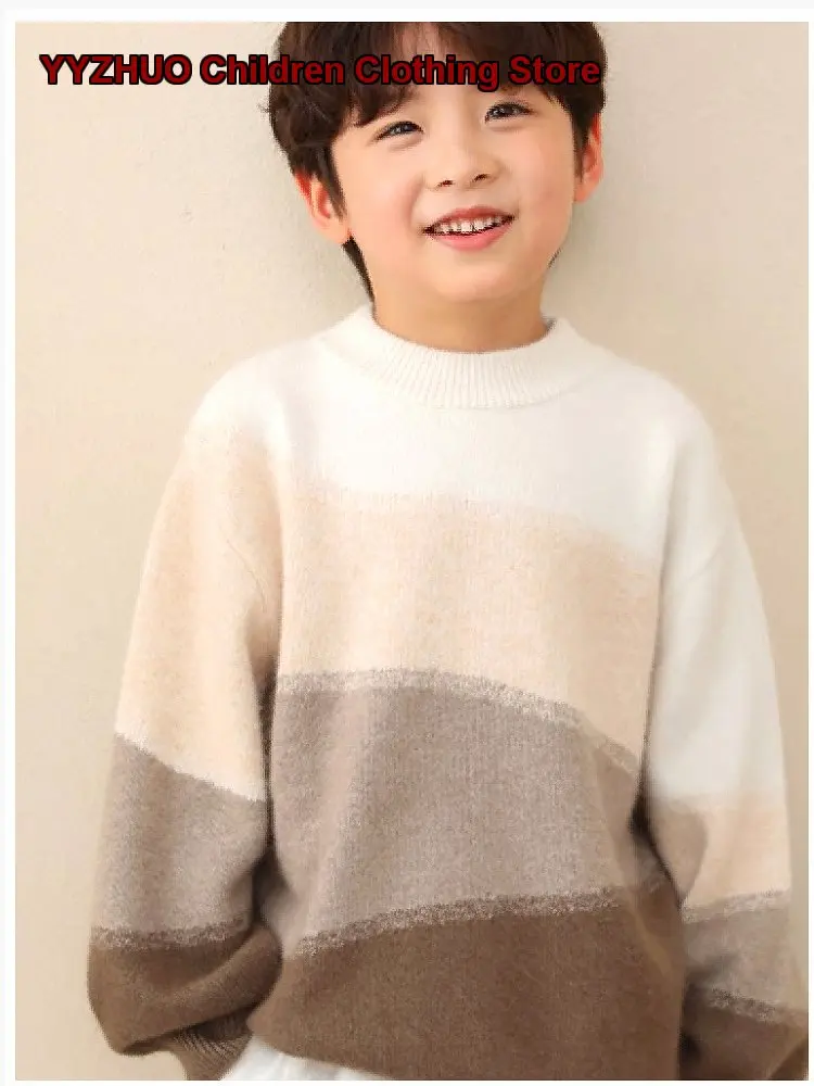 Kids Cashmere Sweater Boys Girls Autumn Winter Gradient Color Older Kids Stylish Knit Top