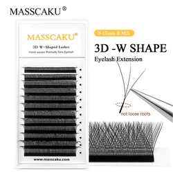 MASSCAKU 0.05/0.07mm W Style Lashes Faux Mink Soft Easy to Fanning Professional Lash C/D Curl Natural Eyelashes Extension Tools