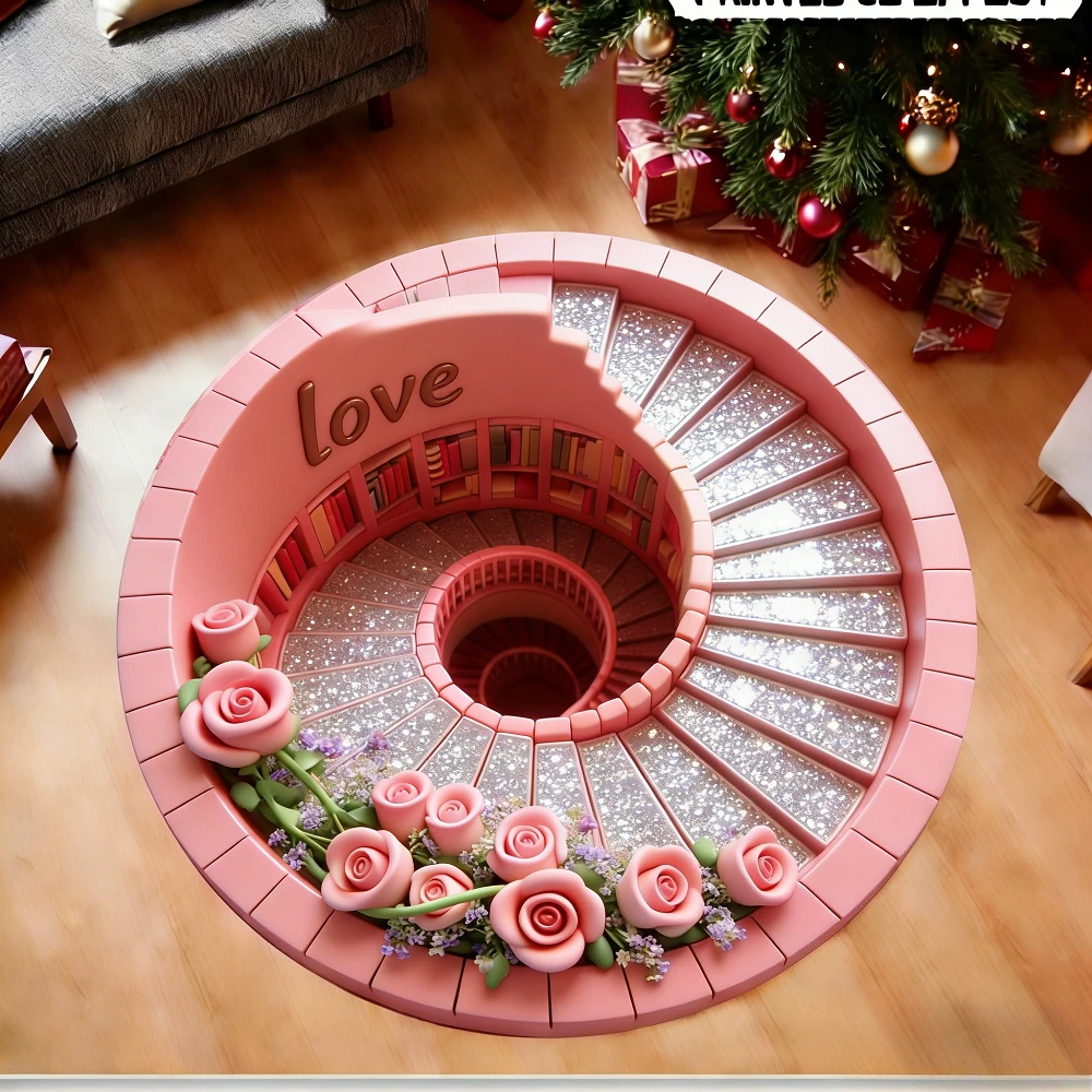 

Розовая спиральная лестница, декоративный ковер, противоскользящий, мягкий и легко чистящийся, украшение для дома, праздничное украшение, декоративный ковер