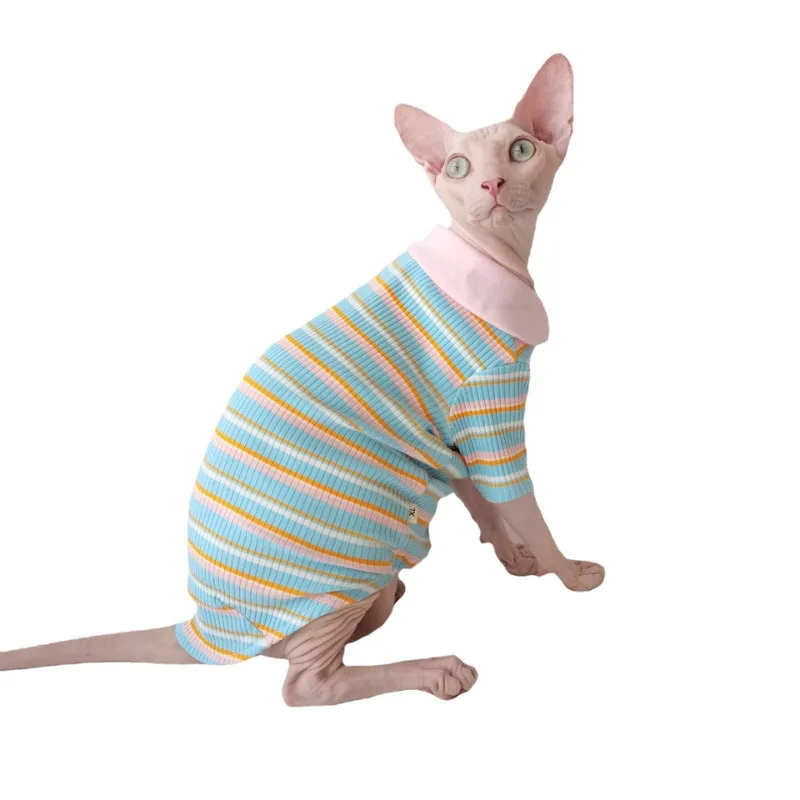 Doll Neck Pure Cotton Cute POLO Shirt High Elasticity Cute Sphinx Hairless Cat German Clothing