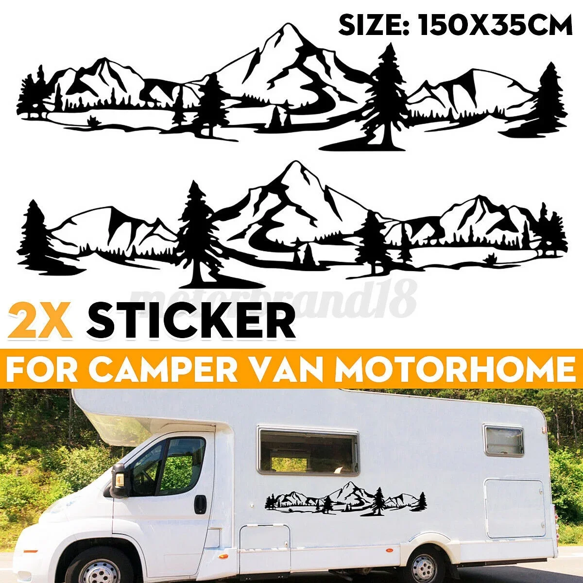 

For x2 Side Body Stickers Decal Mountain Forest For Camper Van RV Off Road Black