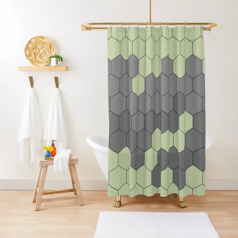 

Hexagonal Sage Grey Color Pattern Shower Curtain Set For Bathroom For Bathrooms With Beautiful Designs Curtain