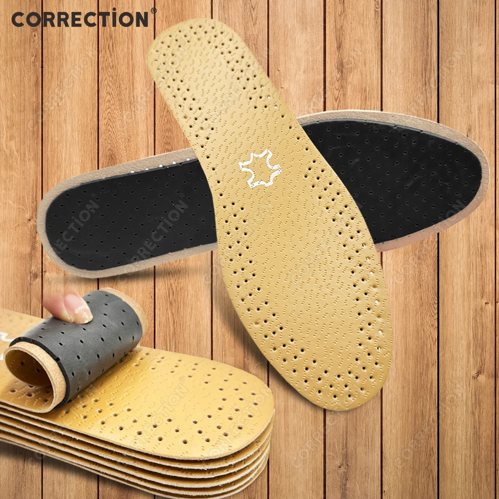 

CORRECTiON 1/2 Pairs Leather Leisure Insoles for Shoes Ultra thin Deodorization Breathable Shock Absorption Cushion Sole Insert
