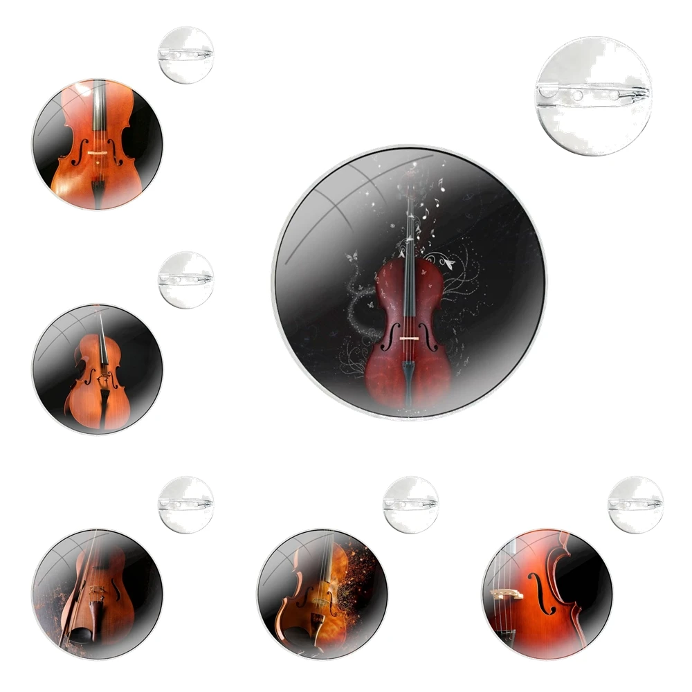 Glass Dome Brooches Badge Pins For Clothes Hat Shirt Lapel Bag Violin Cello