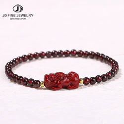 JD 4mm Natural Garnet Bead Purple Cinnabar Pixiu Wealth Lucky Bracelet Women Elegant Heaing Thin Bangles Girls Yoga Jewelry Gift