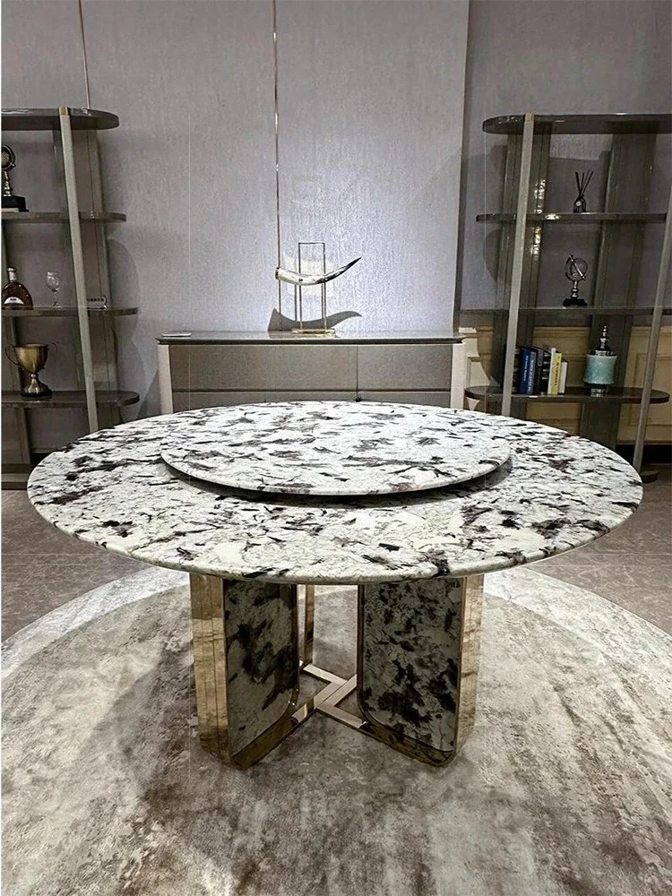 TTItalian Light Luxury, Luxury Stone Marble Round Dining Table Villa Mansion Large Apartment Restaurant Dining Table