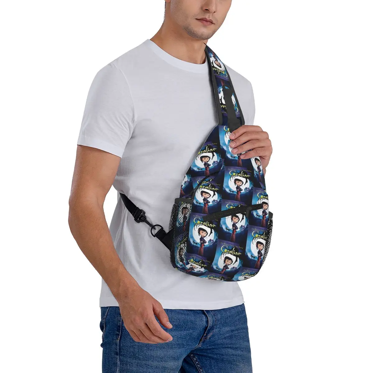 Coralines-Bolso de pecho de dibujos animados de Halloween para hombre, bandolera, bolso de pecho, viaje, senderismo, mochila, bolso de hombro