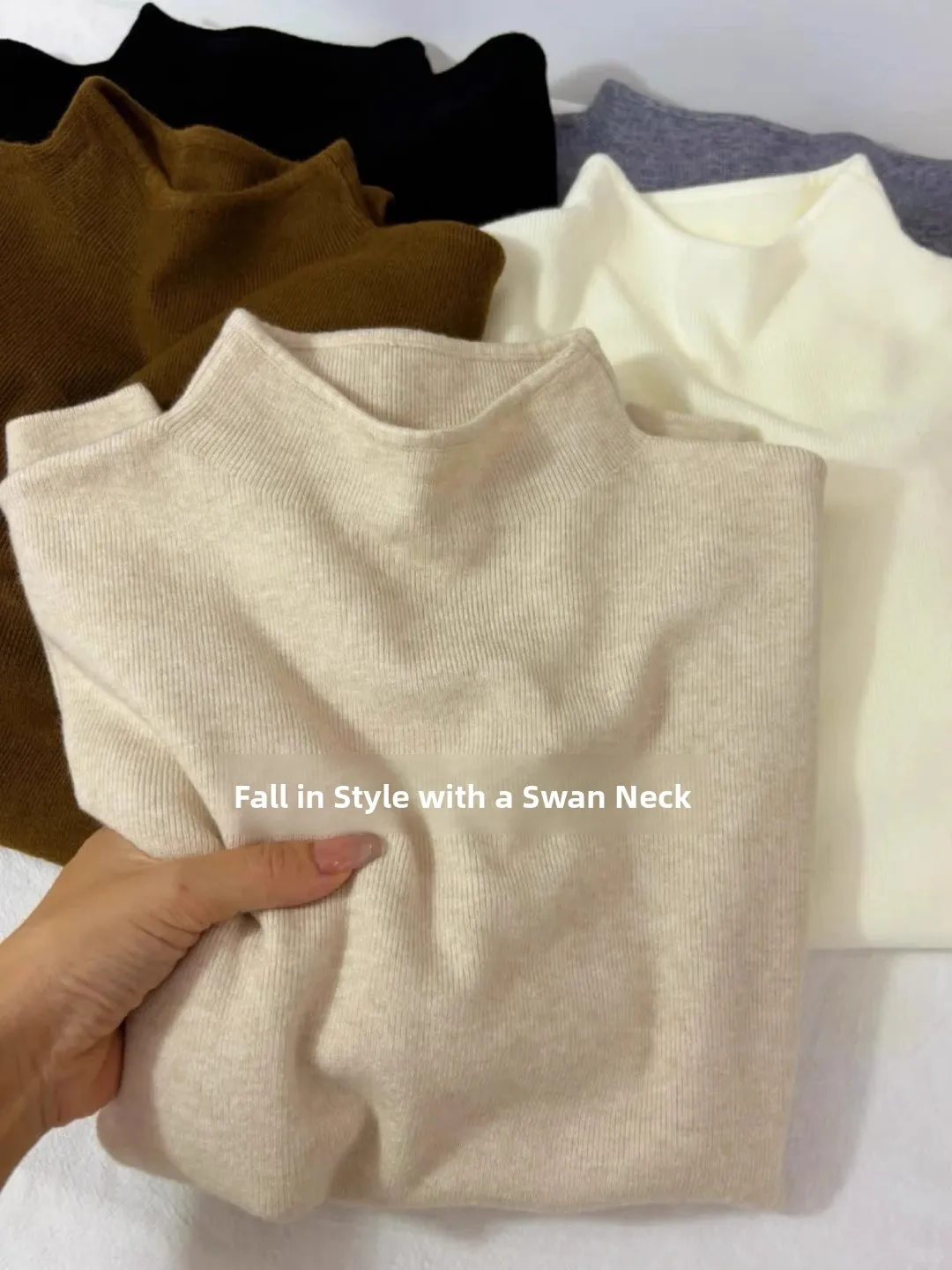 

Chic Korean Style Long Sleeve Half High Neck Soft Cozy Simple Design Women's Knitted Sweater Top Trendy Commute Style Fashion