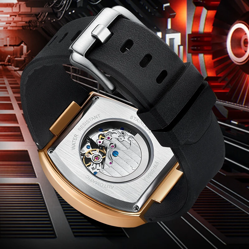 Tonneau Watches for Man Automatic Mechanical High Quality Waterproof Silicone Strap relogio masculino