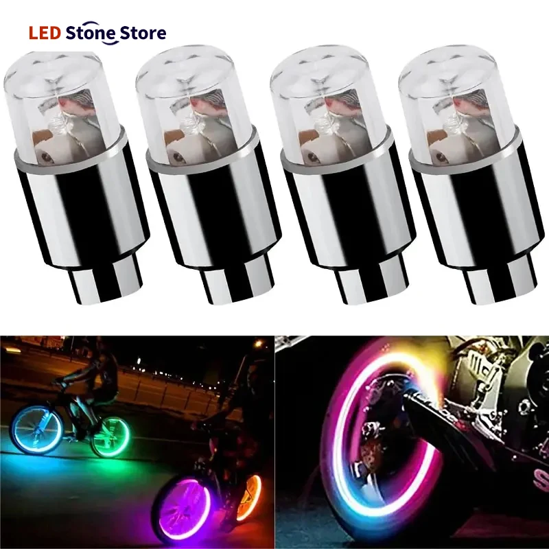4Pcs Colorful LED Wheel Valve Lights Motorcycle Car Wheel Tire Valve Caps Universal Dustproof Bicycle Valve Cover