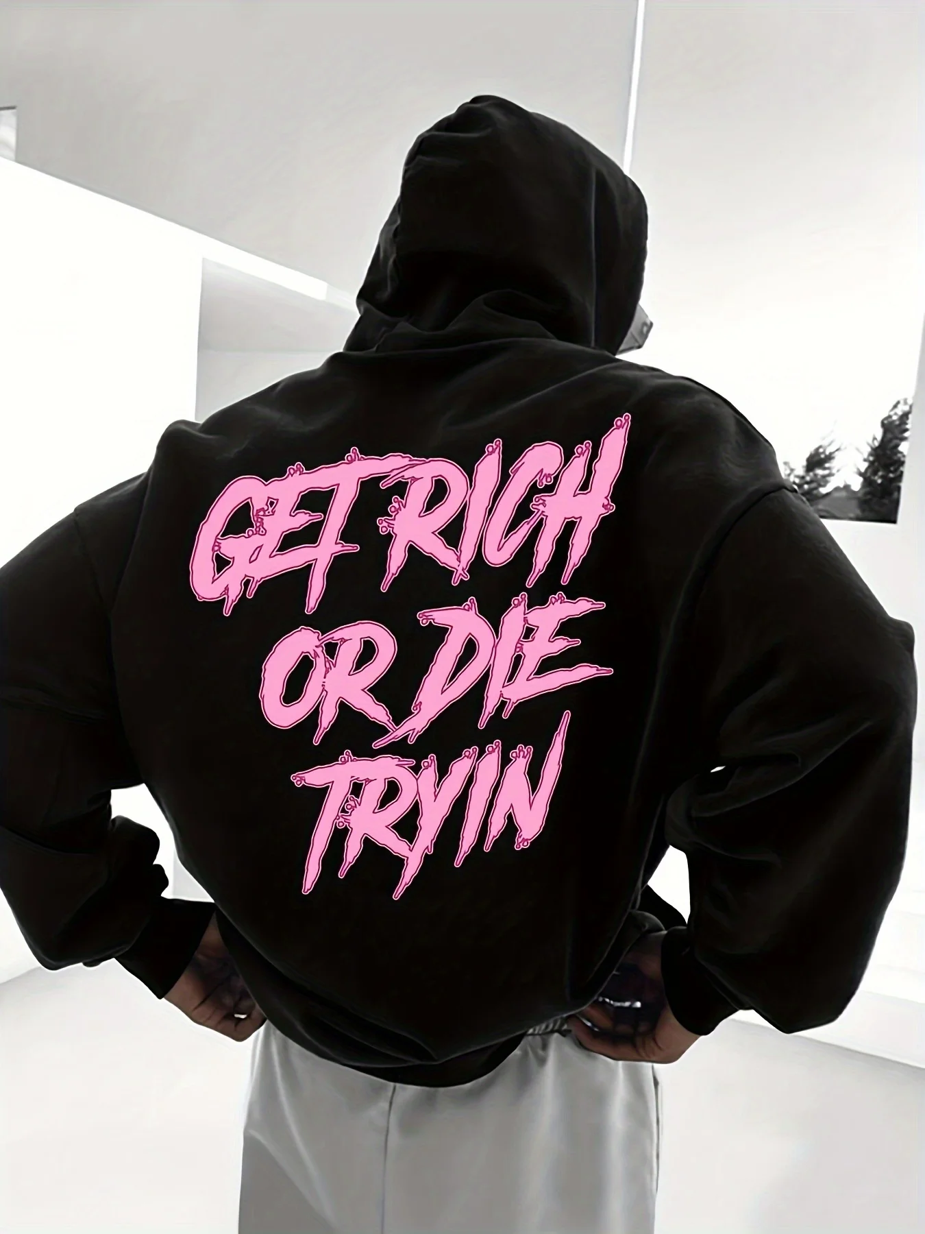 

Pink Graphic Print Autumn and Winter Pure Cotton Men's and Women's Hoodies Casual Outdoor Street Sports Loose Training Brand