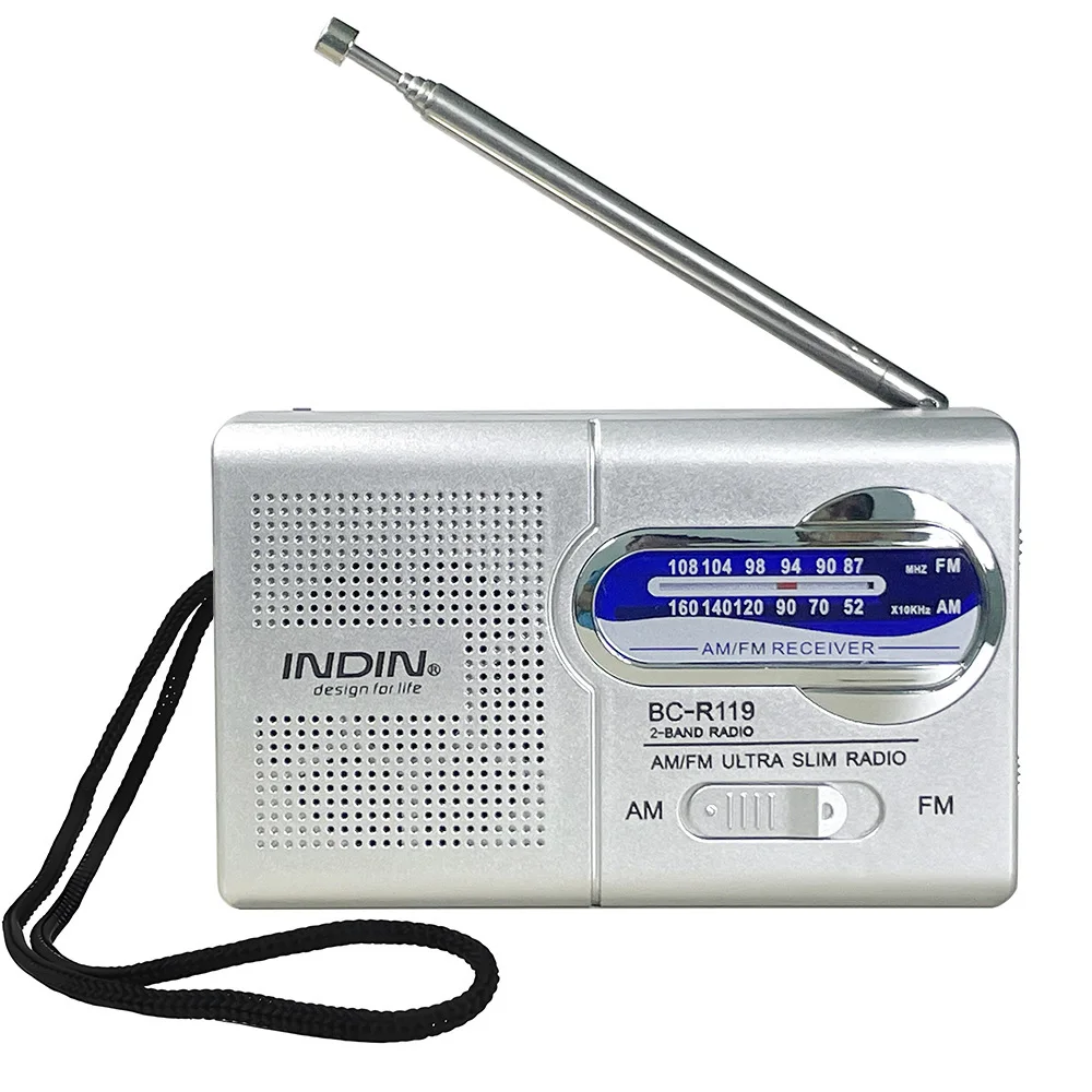 INDIN BC-R119 Portable Radio AM FM with Long Range Reception Loud Speaker, Headphone Jack, 2AA Battery Operated