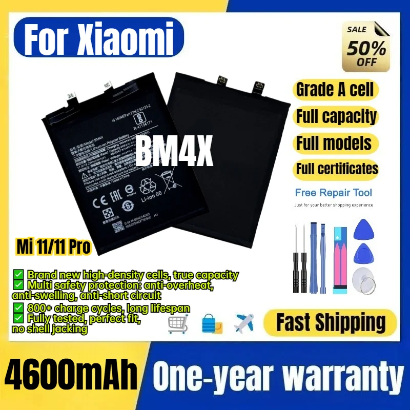 BM4X for Xiaomi Mi 11/11 Pro Phone Battery 0Cycle High Quality High Capacity Battery Replacement Bateria Grade A Cell with Tools