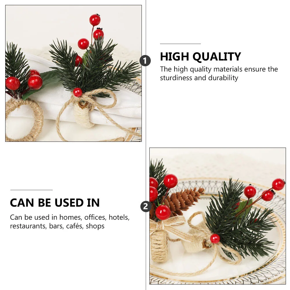 

6Pcs Napkin Plastic Linen Berry Wreath Christmas Table Decoration Elegant Xmas Party Napkin Buckles