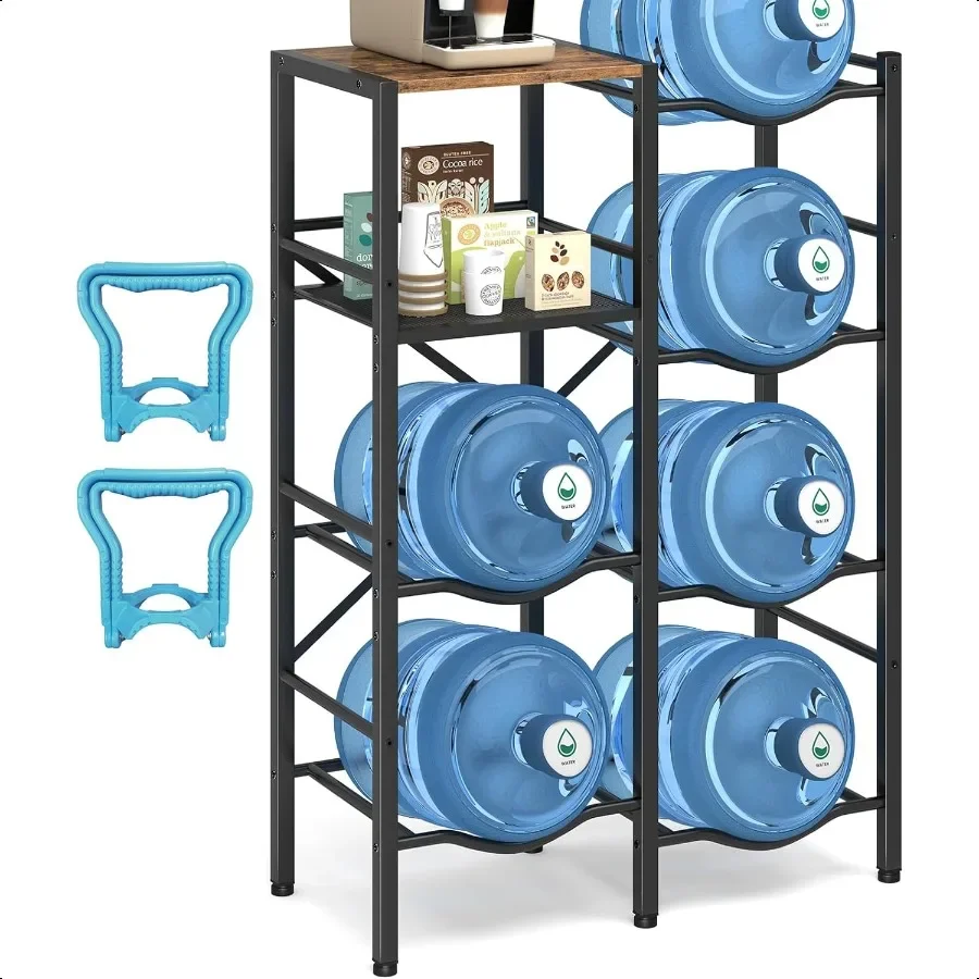 

5 Gallon Water Jug Holder 4 Tier Water Jug Stand with Storage Shees 5 Gal Heavy Duty Water Cooler Jug Rack with Water Dispenser