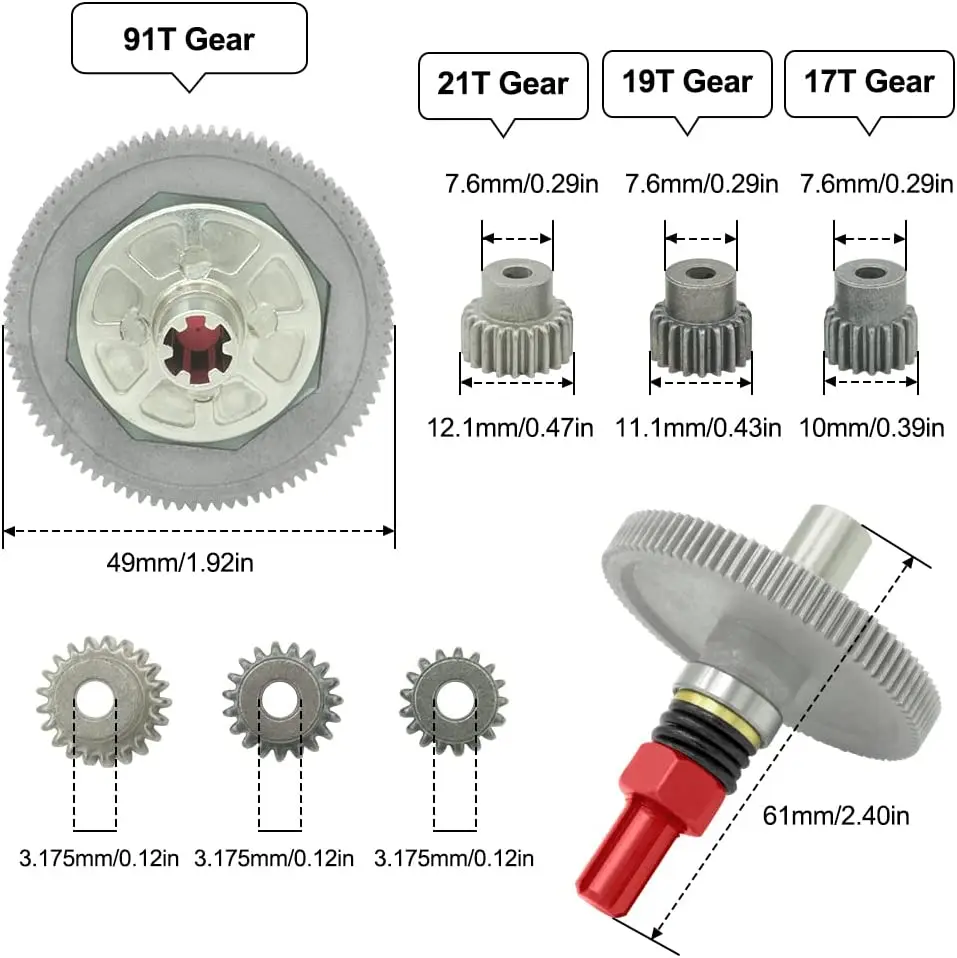 OGRC 91T Tandwiel Slipper Koppeling 48dp Tandwiel Differentieel 21T 19T 17T Rondsels Gear voor 1/10 Arrma Senton/Graniet/Typhon