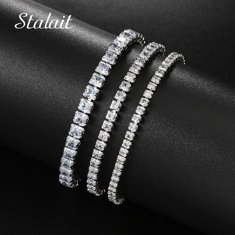 Браслет женский прямоугольный с фианитом, Ювелирное Украшение в один ряд с регулируемой застежкой в виде дамёна, теннисная бижутерия