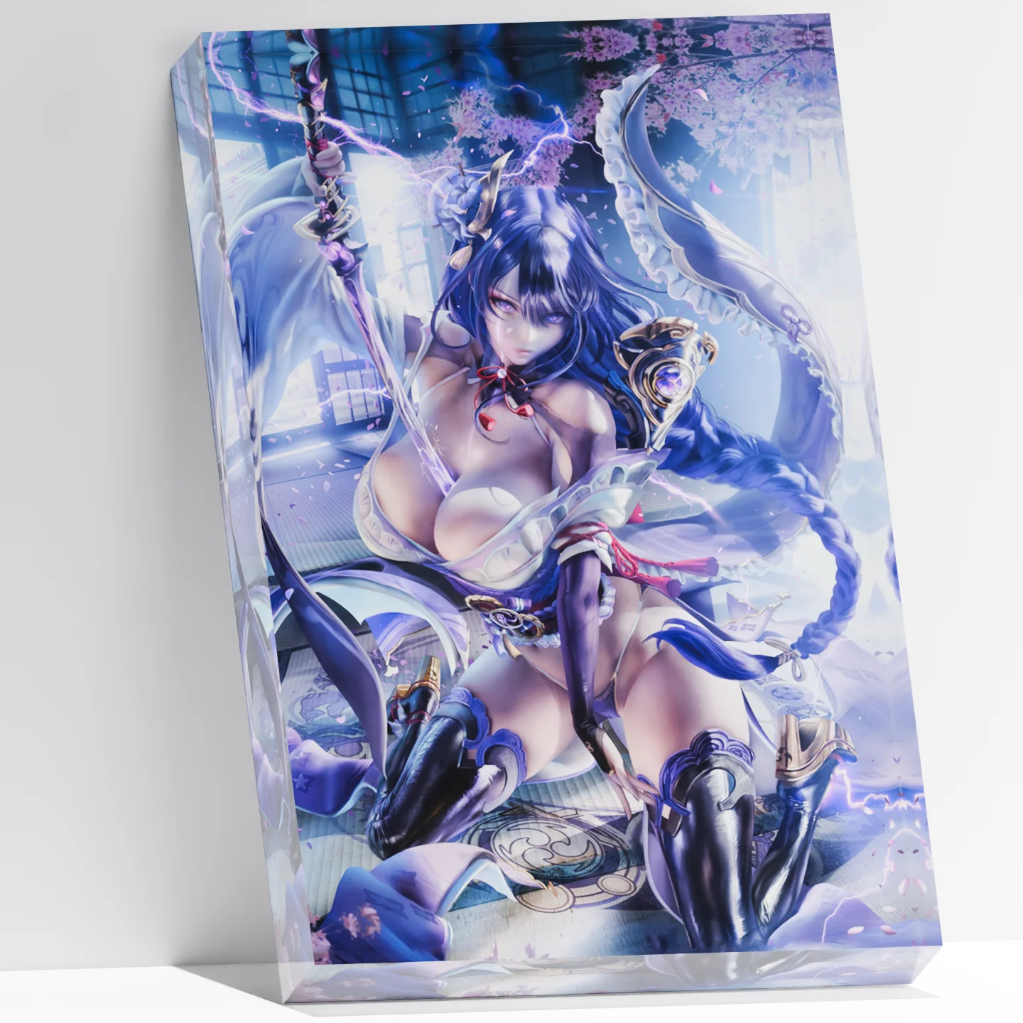 

Raiden Shogun Anime Acrylic Brick Display - Sexy Art Photo Block Stand - Genshin Impact Collectible Desk Decor- Custom Available