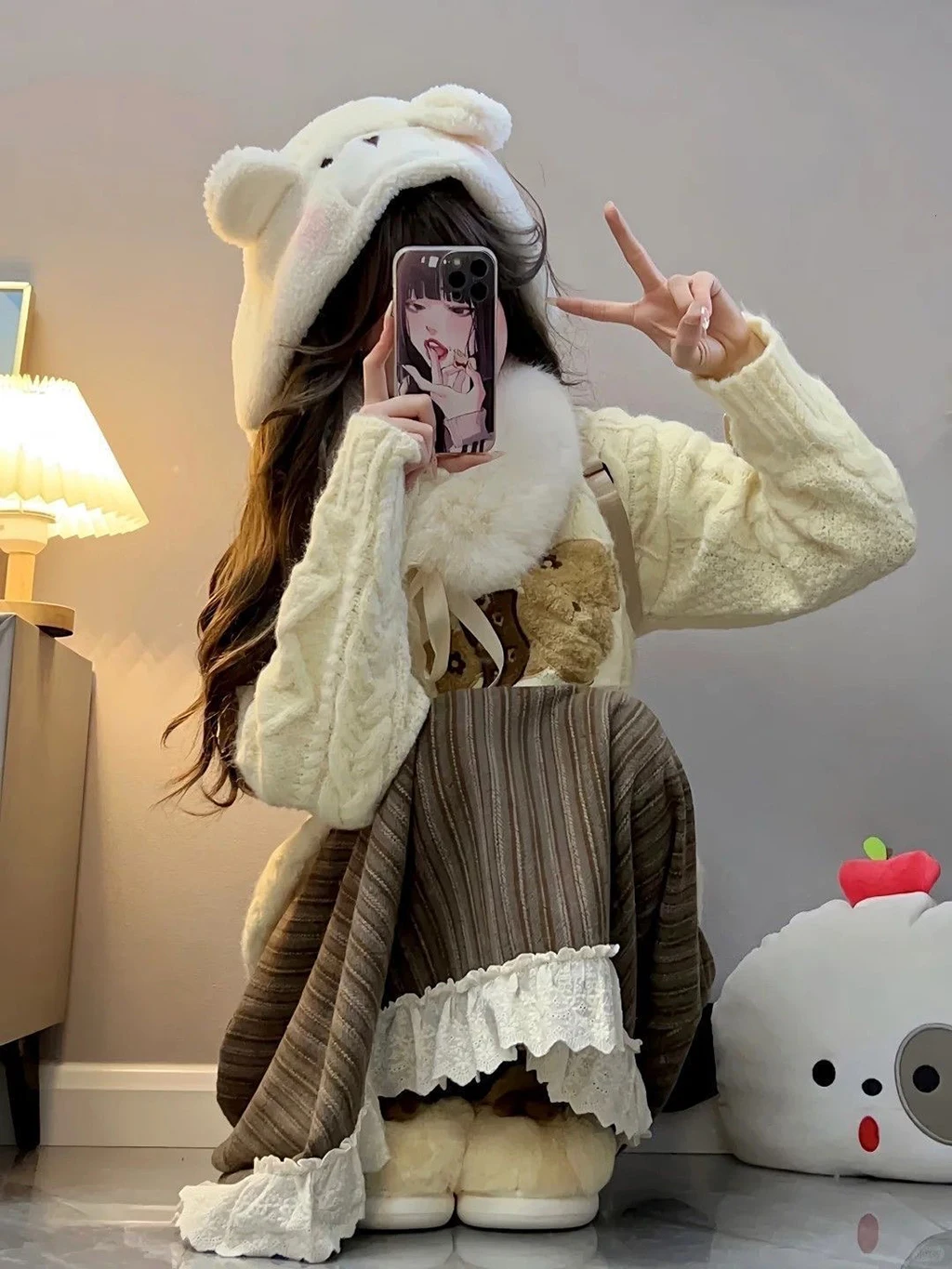 

Retro lace tweed vertical striped high-waisted slimming skirt for women, new A-line skirt for fashionable autumn and winter