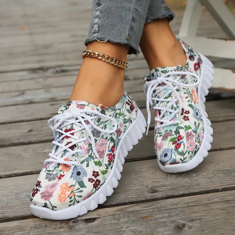 Autumn Shoes for Women 2024 Fashion Printed Women's Sneakers Casual Lace-up Platform Shoes Light Breathable Ladies Running Shoes