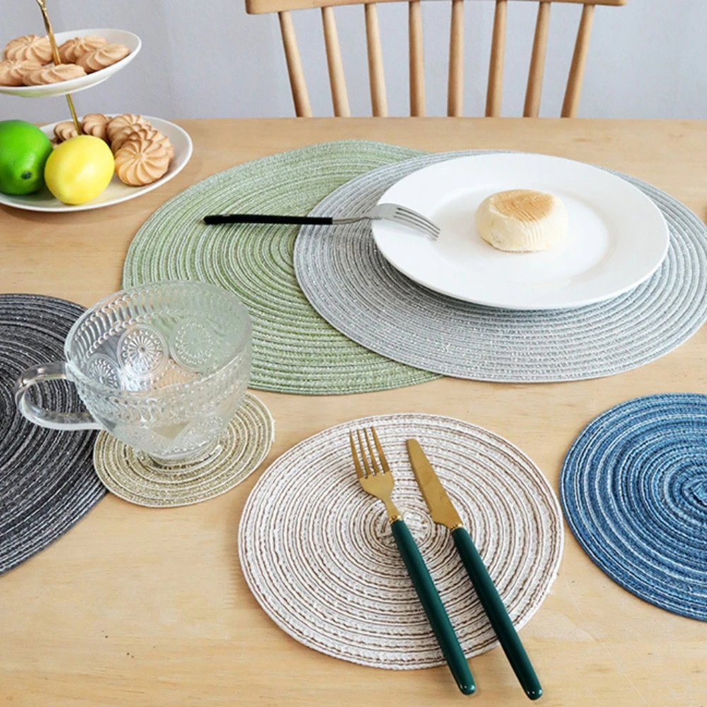 4pcs/set Round Table Mats Woven Placemats Heat Insulation Mat Dining Table Potholder Coaster Party Wedding Home Decoration Props