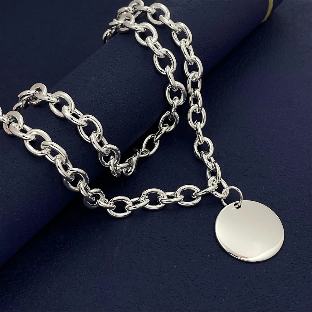 

Hot selling 925 sterling silver jewelry, round pendant thick necklace lobster clasp, fashionable punk versatile style