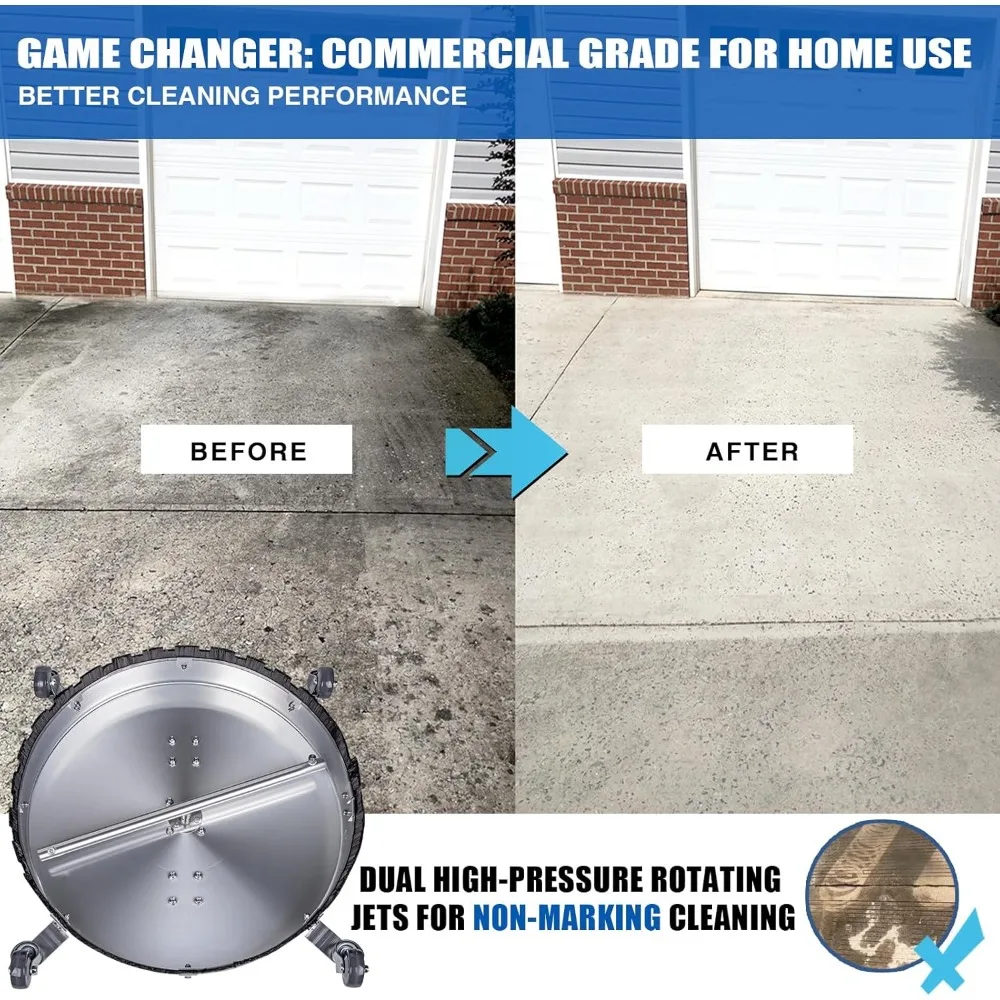 مرفق منظف الأسطح من الفولاذ المقاوم للصدأ مقاس 24 بوصة 4500 رطل لكل بوصة مربعة مع عجلات لغسالات الضغط