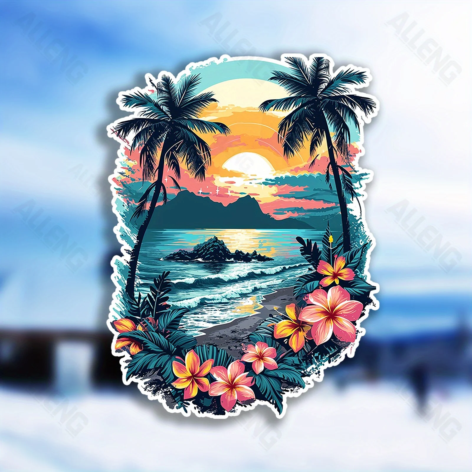Hawaiian style floral stickers, suitable for laptops, water bottles, durable self-adhesive island themed stickers