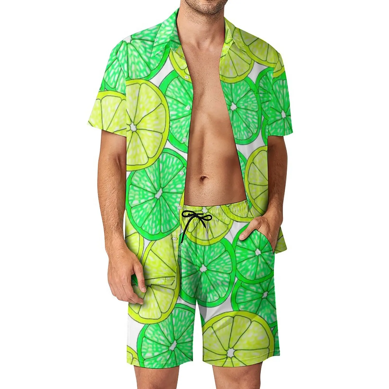 Lemon Tree Men Sets Flower Floral Print Casual Hawaiian Shirt Summer Fashion Beachwear Shirt Set Short Sleeve Pattern Suit Gift