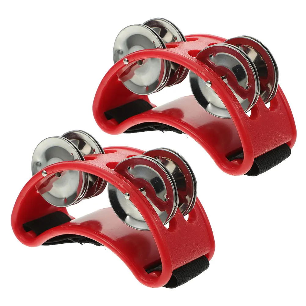 2 szt. Tamburynów na stopy, dwurzędowe, czerwone instrumenty perkusyjne do występów zespołów, występów muzycznych, dla dorosłych i dzieci, instrument muzyczny.