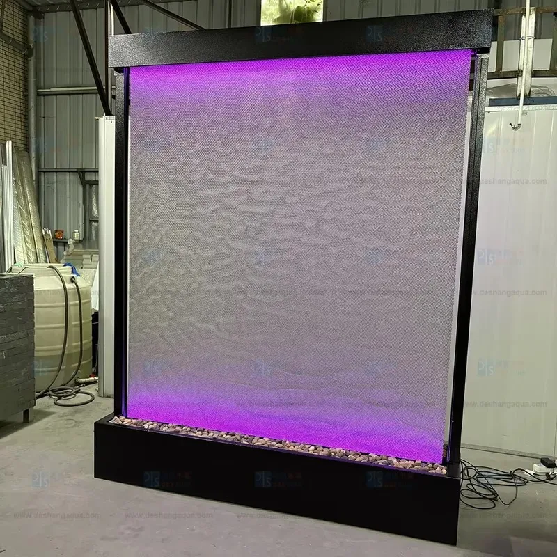 Stainless Steel Mesh Indoor Water Wall Fountain Light Emitting Diode Lighting Rectangular Garden Waterfall Floor
