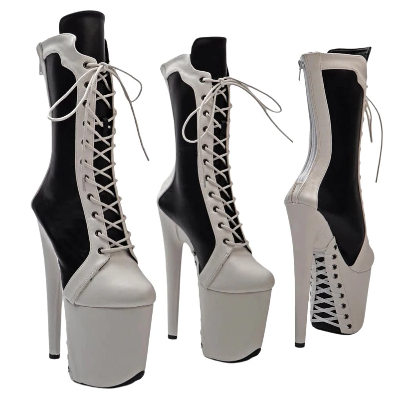 Leecabe 20cm/8inches Matte PU Mix Color  Trendy Fashion Platform Lace-up High Heel Party Stripper Heels Pole Dance Boots