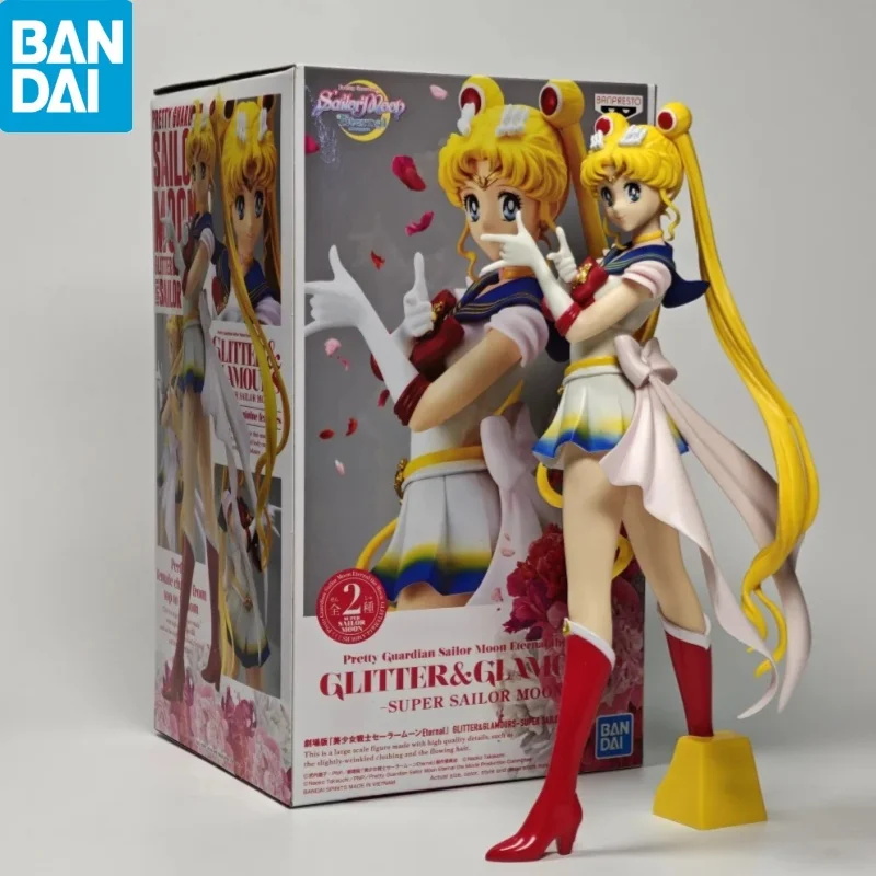 

Bandai оригинальная фигурка Сейлор Мун с блестками и гламурными вечным фильмом Супер Сейлор из ПВХ, 23 см, фигурка девушки, модель игрушки в подарок