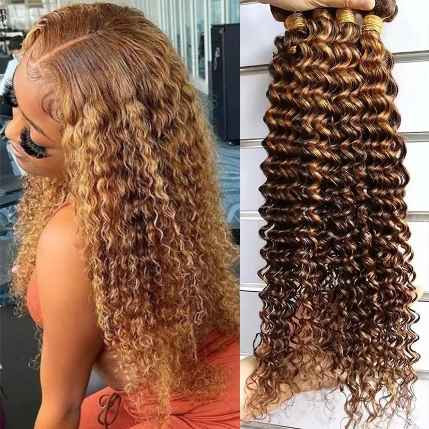 

Выделите P4/27, вьющиеся пучки человеческих волос с глубокими волнами, медово-русые бразильские волосы для наращивания, 100% пучки человеческих волос