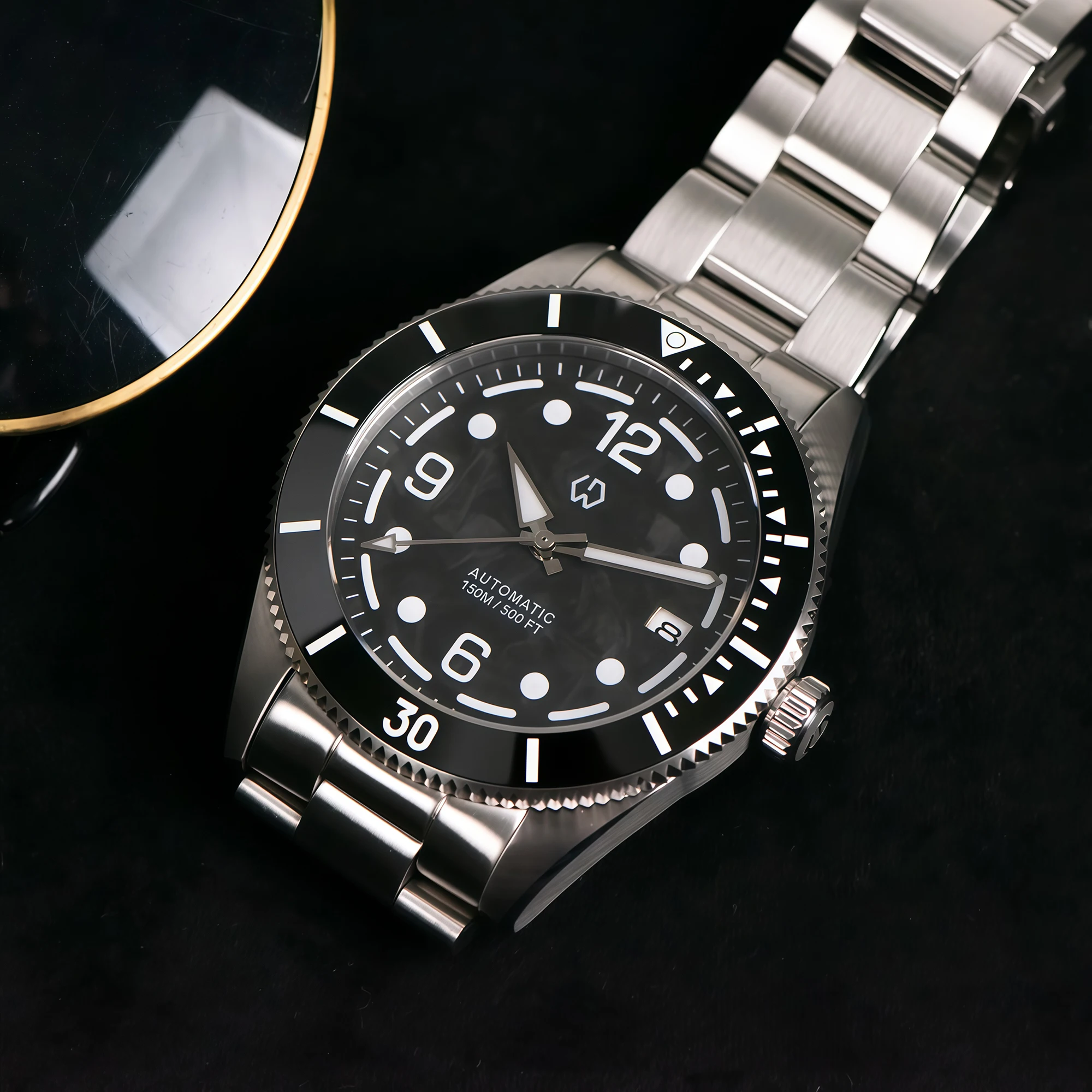 WISHDOIT montre mécanique NH35 de Style classique pour hommes cadran en Fiber de carbone 150 profondeur montre de plongée avancée étanche