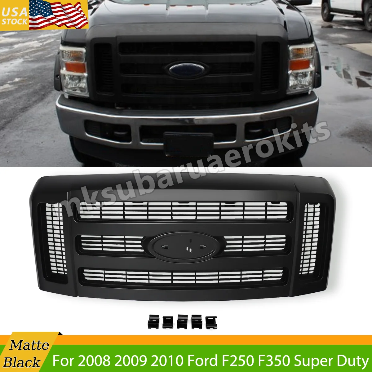 

Front Bumper Radiator Grille Matte Black For Ford 2008-2010 F250 F350 F450 F550 Super Duty Upper Grille Hood Mesh Cover