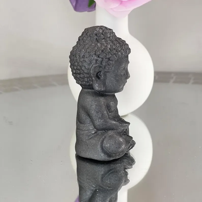 1pc Black Shungite Statue,Buddha Figurine Crystal Carving,Perfect for Desk Decor,Gifts Home Decor,with Intricate Detailing view 6