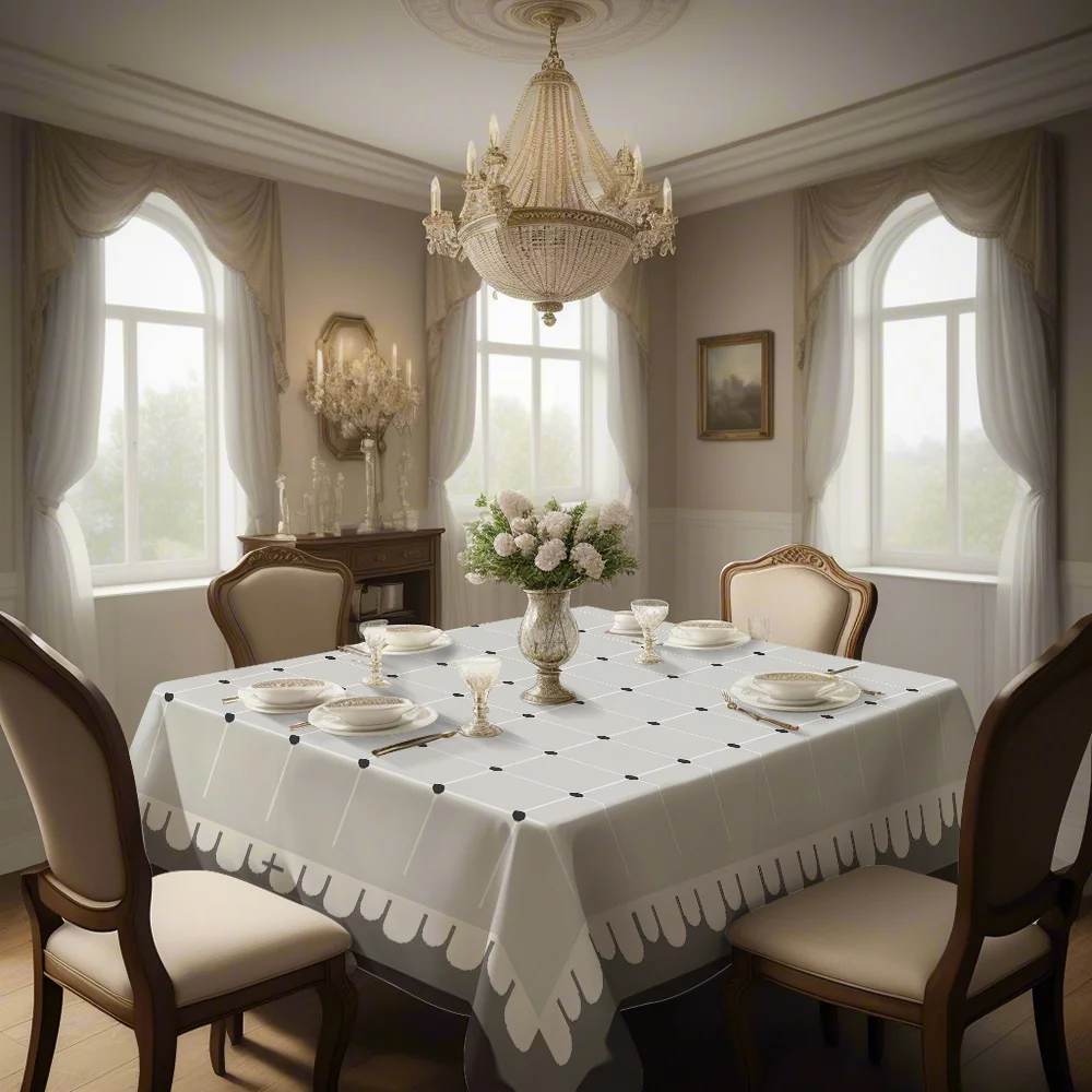 New grey series polka dot printed tablecloth, luxurious and high-end tablecloth.