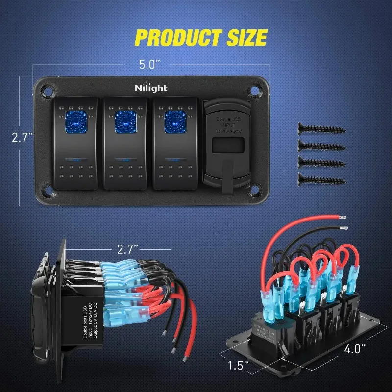 Car LED Rocker Switch Panel Digital Voltmeter 12V 24V 4.2A USB Charging Switch Panel For Car Marine Boat RV Camper Accessories