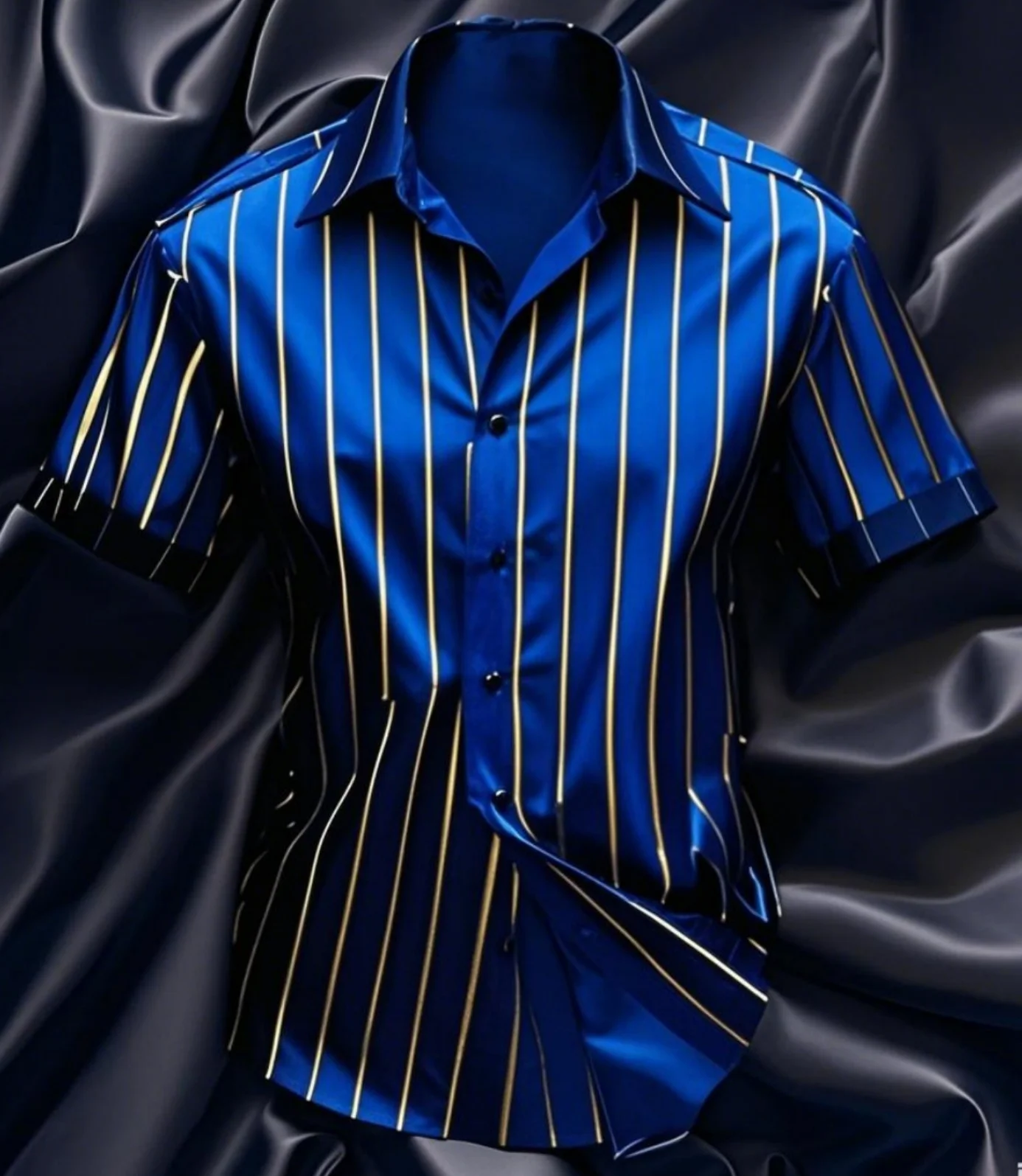 ファッションメンズストライプシャツスタイリッシュカジュアルアウトドア半袖ラペルボタンソフトで快適な素材新しいホットセールプラスサイズ