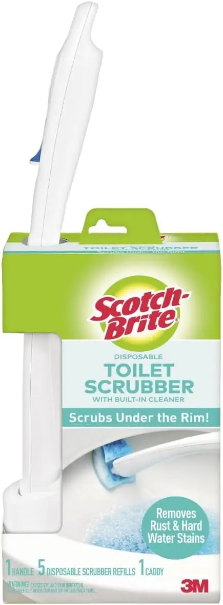 

Disposable Toilet Scrubber Starter Kit with Bleach Alternative, Includes Handle, Caddy & 5 Refills for Easy Cleaning