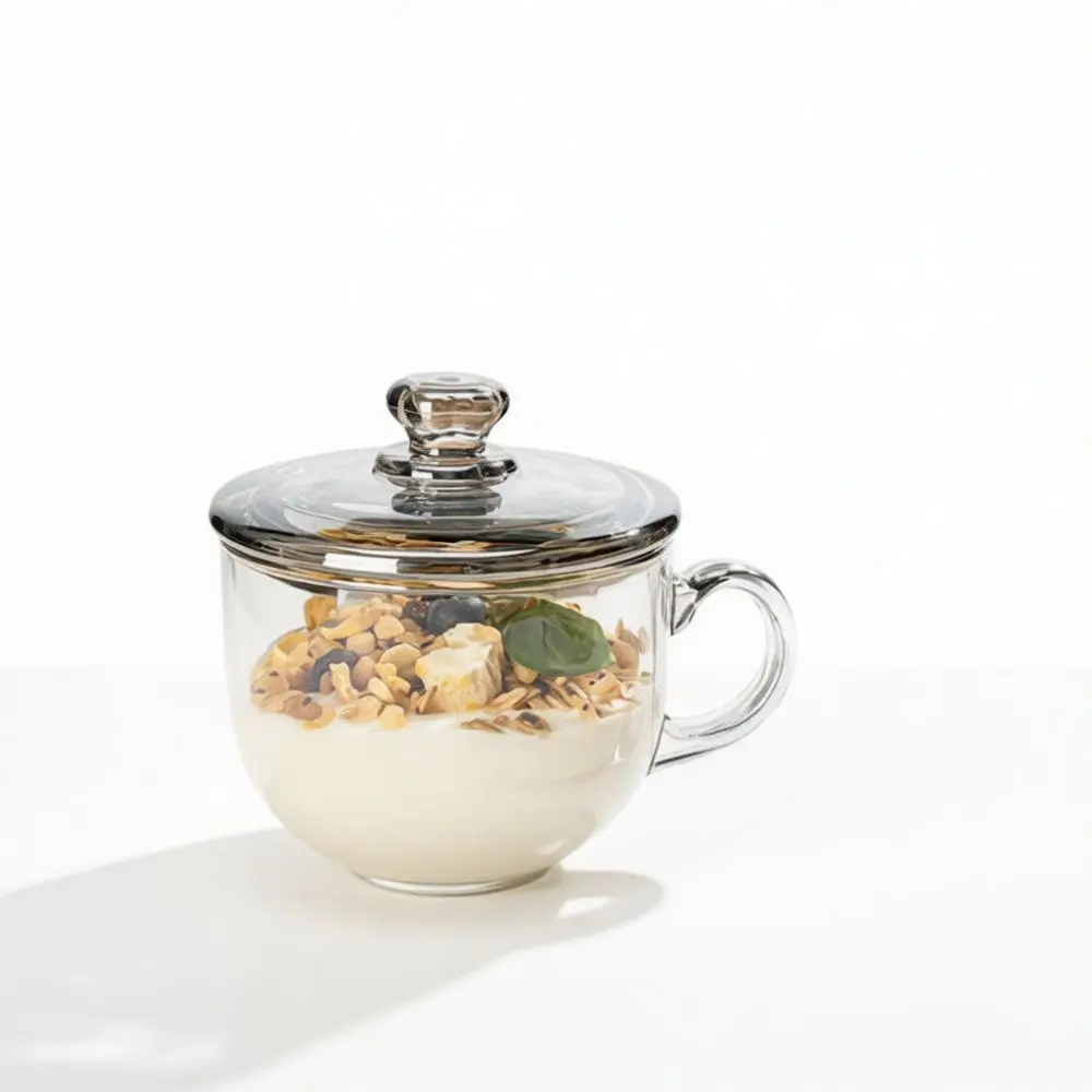 Contemporary Nordic Glass Mug Heatproof Household Milk Breakfast Cup With Lid Transparent Water Juice Beverage Tumbler