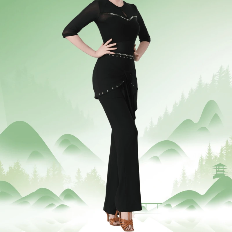 

New Slim-Fit Latin Dance Pants for Women - Versatile Long Dance Pants for Square Dancing, Flattering Silhouette for Performances