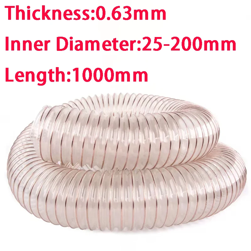 1 metr * grubość 0,63 mm * średnica wewnętrzna 25-50 mm przezroczysta rura PU ssanie pyłu wąż wydechowy próżniowy rura wydechowa rura powietrzna