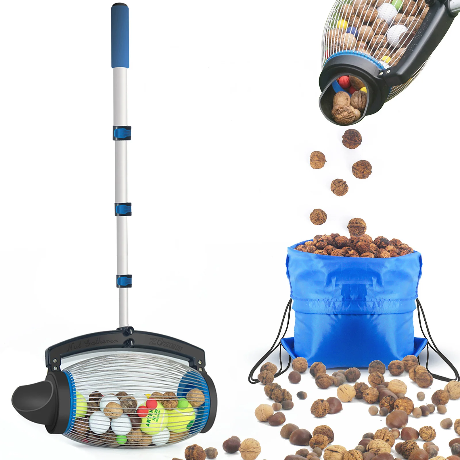 

Adjustable Lightweight Outdoor Garden Picker For Fruits Nuts And Pecans Manual Telescopic Handle Pick-Up Tool