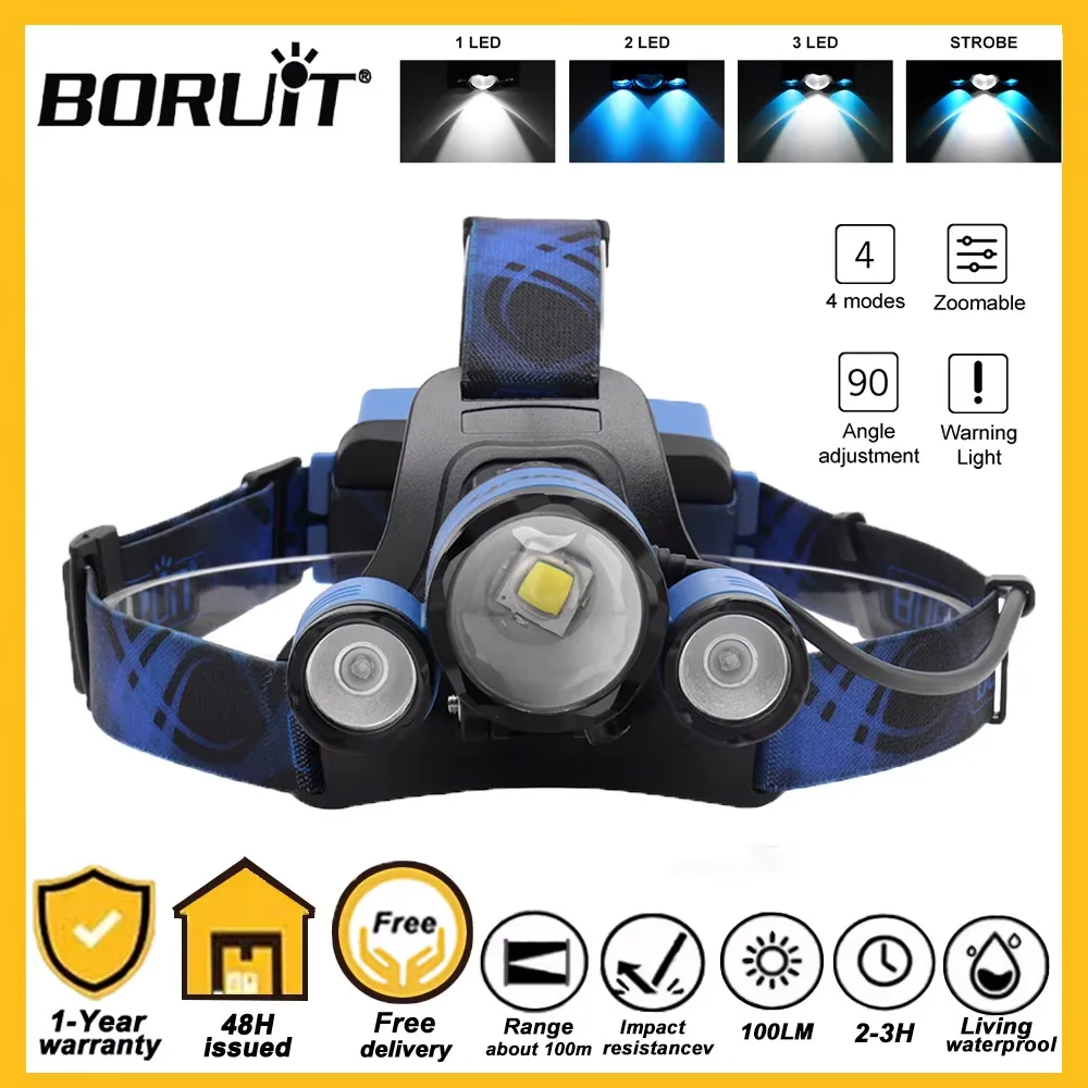 BORUiT B22 500LM LED Headlamp Rechargeable Zoom Outdoor Fishing Head Flashlight Lighting Camping Searchlight Headlight