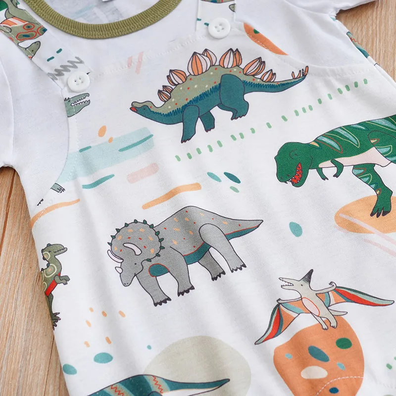 Newborn Summer Dinosaur Printed Clothes 0-18 months Baby Soft Short Sleeve Print Baby Boy Girl Clothing Cartoon Lovely Preschool